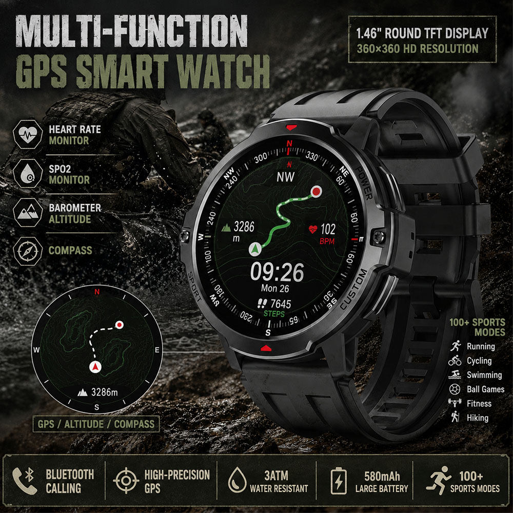 NEW 1.46 Inches Military GPS S - đánh giá và giá Smartwatch Timex Watches For Men